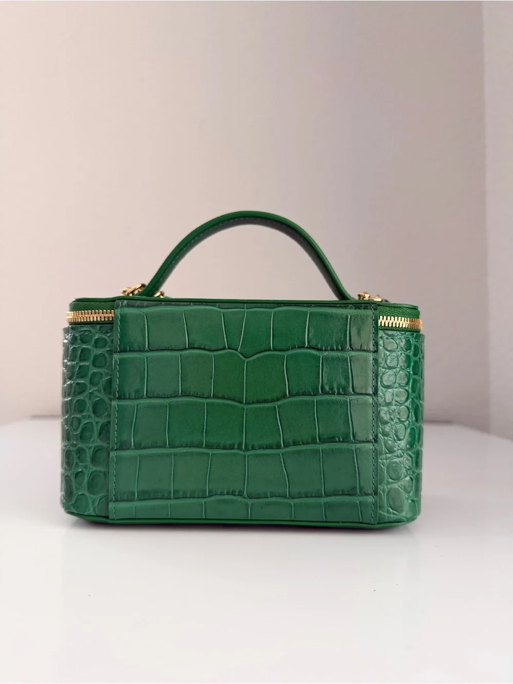 CHANEL Green Croc Embossed Top Handle Vanity